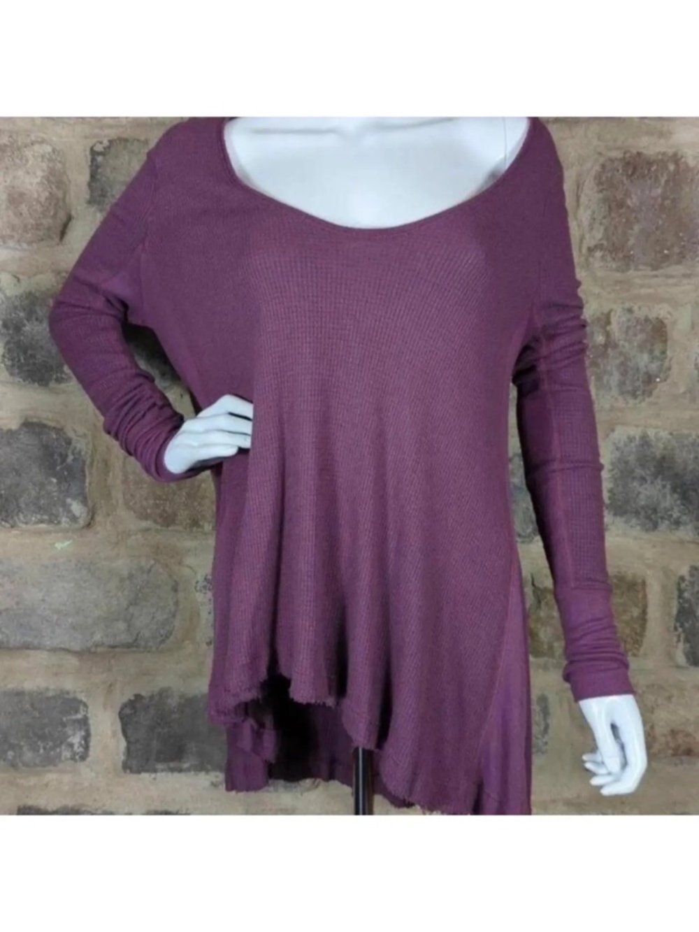 We the free plum scoop neck thermal with thumb holes  raw edge high low detail